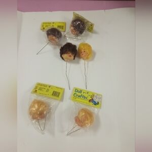 Vintage Crying Doll Heads with Picks Lot of 6 Doll Heads Doll Making